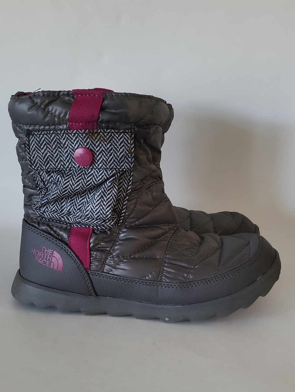 The North Face ThermoBall Microbaffle Booties Gray/Pink With Pocket Size 7